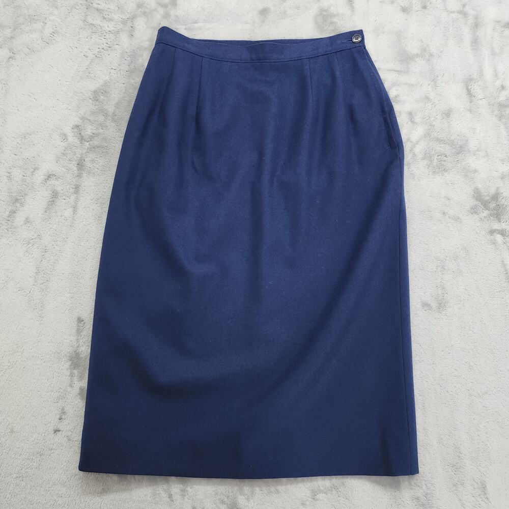 Vintage Pendleton Skirt Womens 8 Blue Wool Pencil Side Button Zip Office Preppy